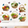Pegatinas de pared de cestas de frutas y verduras de colores con mariposas de cocina - Cesta de Verduras (KSG-112)