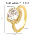 Detaillierte Produktspezifikationen für luxuriösen Ring mit quadratischem Zirkonia - Größe 5 / Kissenschliff-Halo-Stil (R840) / 18K Farbe