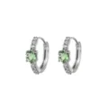 Minimalistische zilveren oorringen met een groene zirkoon en micro-pave accenten. - Rond Groene Zirconia (F569) / Zilver