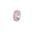 Eleganter Damenring mit doppelreihigen rosa runden Zirkonia und Silberbeschichtung - Größe 6 / Weißgold plattiert Rosa Zirkonia