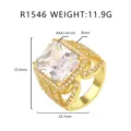 Luxuriöser Hip-Hop-Ring aus Messing mit großem AAA+ Zirkonia-Stein und 11,9g Gewicht - US Größe 9 / Großer Quadratischer Zirkonia-Stil (R1546)