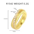 Eleganter vergoldeter Messingring mit funkelnden AAA-Zirkonia-Kristallen für modebewusste Damen - US Größe 7 / Kreuzgeometrischer Stil (R1542)
