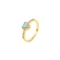 Eleganter Goldring mit herzförmigem hellblauem Stein und glitzernden Zirkonia-Akzenten - Größe 6 / Herzförmiger Hauptstein Pave Stil (R100) / Gold (Blauer Zirkon)
