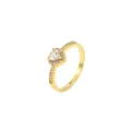 Eleganter goldener herzförmiger Zirkonring mit funkelnden Pavé-Steinen für Damen - Größe 6 / Herzförmiger Hauptstein Pave Stil (R100) / Gold (Weißer Zirkonia)