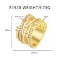 Luxuriöser breiter Goldring mit mehrlagigen AAA-Zirkonia-Einsätzen, echtes Messing - US Größe 6 / Mehrlagiger hohler Stil (R1520)