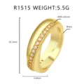 Luxuriöser goldbeschichteter Messingring mit AAA-Zirkonia-Steinen und 5,8 mm Breite - US Größe 6 / Breiter Geometrischer Stil (R1515) / 5.8mm Breite / Gold