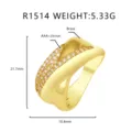 Luxuriöser vergoldeter Messingring mit AAA-Zirkon-Pavé, breiter Hip-Hop-Geometriestil - US Größe 6 / Kreuzgeometrischer Stil (R1514) / Gold