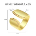 Hochwertiger breiter offener Ring aus Gold-Messing mit edlen AAA+ Zirkonia-Kanten - US Größe 6 / Gebürsteter Breiter Offener Stil (R1512) / Gold
