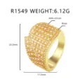 Luxuriöser Hip-Hop-Ring mit breitem Band aus Messing und AAA-Zirkonia-Steinen - US Größe 6 / Geometrischer Breiter Bandstil (R1549)