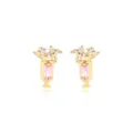 Elegante vergoldete Ohrstecker mit rosa Zirkonia und funkelnden floralen Kristallakzenten. - Rechteckiger Cluster-Stil (E2509) / Gold (Rosa + Weiße Steine)