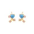Exquisite vergoldete Ohrstecker mit blauen Herz-Zirkonia und kleinen rosa Steinen - Blauer Zweig Stil (E2428) / 1.68g (10x9mm) / Gold