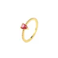 Eleganter vergoldeter Ring mit birnenförmigem rotem Zirkon und Perlenband zum Stapeln - Größe 6 / Roter Zirkonia-Stil (R134)