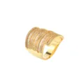 Elegante gouden gelaagde hiphop-ring bezet met heldere zirkonia-stenen voor dames - R476 Breed Band Pave Geometrische Stijl