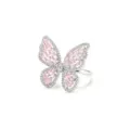 Eleganter silberner Schmetterlingsring mit rosa Zirkonia-Mikropflaster. - Schmetterlingsflügel Ring (R986) / Platin / Rosa Zirkon