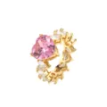 Eleganter herzförmiger Ring mit rosa Zirkonia, vergoldetem Band und klaren Steinen - Größe 6 / 18K Gold Finish mit Weißem und Pinkfarbenem Zirkonia