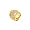 Eleganter 18 Karat vergoldeter mehrschichtiger Zirkonia-Ring für Damen und Herren - Größe 8 / R784 Mehrlagiger Gestufter Pave-Stil / Gold