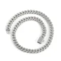 Silver-tone double-row iced out Cuban link chain necklace with full cubic zirconia - 35cm Necklace / Silver