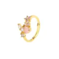 Vergoldeter verstellbarer Ring mit rosa Herzstein und bunten Zirkoniasteinen besetzt. - Größe 6 / Rosa Herzstein Stil (R1387) / 18K-Gold