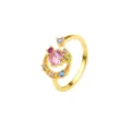 Eleganter vergoldeter offener Ring mit lebhaften mehrfarbigen Zirkoniasteinen besetzt - Größe 6 / Regenbogen-Zirkonia-Mikro-Inlay-Stil (R1392) / 18K-Gold