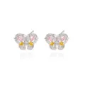 Elegante Schmetterlingsstecker mit rosa und gelben Steinen und funkelndem Pavé-Besatz - Platiniert Bunte Zirkonia Ohrstecker