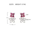 Elegant silver-toned hollow flower stud earrings with pink and clear AAA zircons, 9x6mm - 白金白锆玫红款