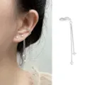 Κομψό ασημένιο σκουλαρίκι ear cuff με μακριά αλυσίδα και τετράγωνα κρύσταλλα - Κλιπ Αυτιού με Φούντα DNA Στρας / 1 Τεμάχιο