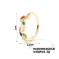 Dettaglio anello aperto a foglia in zircone colorato con pietre preziose e dimensioni. - Strass Multicolore Oro