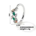 Detailed view of colorful zircon leaf ring, featuring multi-color stones and silver band. - Silver Rainbow