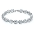 Luxurious silver-toned oval zircon bracelet with halo diamond settings for banquets - Oval White Zirconia (KSB00053) / White Gold