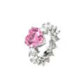 Eleganter Ring mit rosa herzförmigem Zirkonia und weißem Steinbesatz auf Silberband - Platin Finish mit Weißem und Pinkfarbenem Zirkonia
