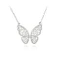 Elegante silberfarbene Halskette mit einem Schmetterlingsflügel-Anhänger und Zirkonia - Schmetterlingsflügel Halskette (P1409) / Platinweiß / Weißer Zirkonia