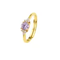 Vergoldeter verstellbarer Ring mit rundem lila Zirkonia und klaren Seitensteinen. - Größe 6 / Lila Runder Stein Stil (R1386) / 18K-Gold
