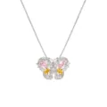 Eleganter silberner Schmetterling-Halskettenanhänger mit rosa und gelben Zirkonia - Platiniert Bunte Zirkonia Anhänger Halskette
