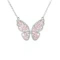 Elegante silberfarbene Schmetterlingshalskette mit funkelnden rosa Baguette-Zirkoniasteinen - Schmetterlingsflügel Halskette (P1409) / Platin / Rosa Zirkon