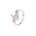 Verstellbarer Ring in Silberoptik mit pinkfarbenem Herzstein und lila Zirkonia-Akzenten - Größe 6 / Rosa Herzform Stil (R1387) / Weißgold