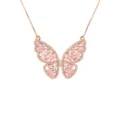 Glänzende rotvergoldete Halskette mit Schmetterlingsflügeln und rosa Zirkonias - Schmetterlingsflügel Halskette (P1409) / Roségold / Rosa Zirkonia