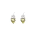 Elegante versilberte Herz-Ohrstecker mit funkelnden gelben und rosa Zirkonia-Akzenten - Gelber Herz Stil (E2427) / 1.34g (10x5mm) / Weißgold