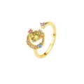 Eleganter vergoldeter verstellbarer Ring mit lebhaften mehrfarbigen Zirkonsteinen. - Größe 6 / Gelber Zirkonia Cluster Stil (R1392) / 18K-Gold