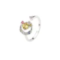 Verstellbarer Silberring im koreanischen Stil mit bunten Zirkonia Steinen im Mond-Design - Größe 6 / Gelber Zirkonia Cluster Stil (R1392) / Weißgold