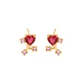 Elegante vergoldete Herz-Ohrstecker mit roten und rosa Zirkonia-Steinen besetzt. - Roter Zweig Stil (E2428) / 1.68g (10x9mm) / Gold