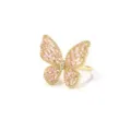 Eleganter vergoldeter Schmetterlingsring mit funkelnden rosa und klaren Zirkonia-Steinen. - Schmetterlingsflügel Ring (R986) / Goldfarbe / Rosa Zirkon