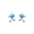 Elegante silberne Herzstecker mit blauen und rosa Zirkonia auf weißem Hintergrund - Blauer Zweig Stil (E2428) / 1.68g (10x9mm) / Weißgold