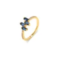 Eleganter vergoldeter Kupferring mit geometrischen blauen Zirkonia im Baguetteschliff - Größe 6 / Geometrischer Stil mit blauem rechteckigem Zirkonia (R854-2) / Gold