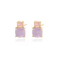 Elegante kleine bonbonfarbene Zirkonia-Ohrstecker mit gestapelten rosa und lila Steinen - Doppelter Zirkonia-Anhänger-Stil (E2497) / Gold (Rosa + Violett)