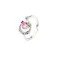 Eleganter verstellbarer Silberring im koreanischen Stil mit bunten Zirkoniasteinen - Größe 6 / Rosa Runder Zirkonia Stern Mond Stil (R1392) / Weißgold