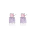Elegante silberne Ohrstecker mit rosafarbenen und violetten Zirkonia im Kissenschliff - Doppelter Zirkonia-Anhänger-Stil (E2497) / Weißgold (Blassrosa + Lavendelviolett)