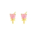 Elegante rosa Herz Zirkon Lutscher Ohrstecker mit goldener Schleife für Damen Mode - Herz-Lutscher-Stil (E2507) / Gold (Dunkelrosa Stein)