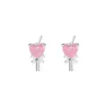 Zierliche rosa Herz-Lutscher-Ohrstecker mit glitzernden Zirkonia und silberner Schleife - Herz-Lutscher-Stil (E2507) / Platinton (Rosa Stein)