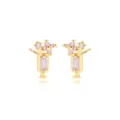 Elegante vergoldete Ohrstecker mit rosafarbenen Zirkonia-Blüten und Lavendelkristallen - Weinglas-Form (E2509) / Gold (Rosa Zirkonia)