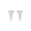 Kleine silberne Ohrstecker mit rosa Edelstein und klarem Zirkonia im Kelchdesign - Weinglas-Form (E2509) / Weißgold (Rosa Zirkonia)